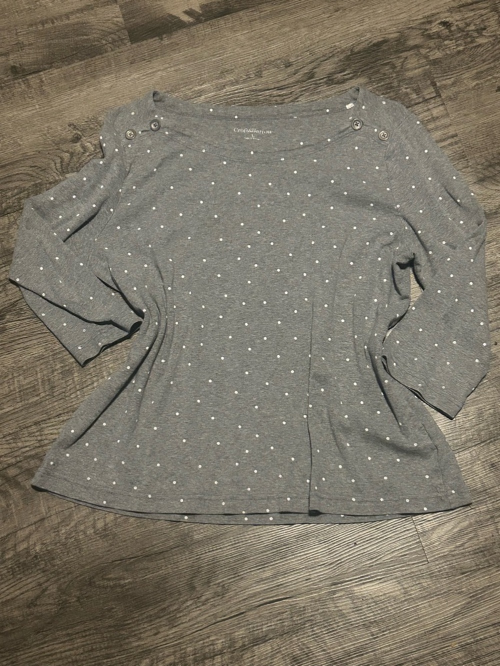 croft & barrow Gray Knit Polka Dot Boatneck Top with Shoulder Buttons